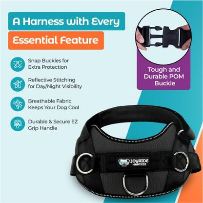 Joyride Basic Essential Dog Harness 1.0 - Small, Medium, Large Dogs, No-Pull Pet Vest with 3 Side Rings for Leash Placement, Adjustable for Training (Black Onyx, L)