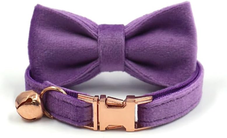 Cat Collar Personalized with Name Tag & Bells Optional Airtag Holder & Bow-tie Colorful Cute Cat Collars for Girls & Boys Cats Soft Durable Custom Kitten Collars for Small Large Cats (Deep Purple)