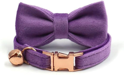 Cat Collar Personalized with Name Tag & Bells Optional Airtag Holder & Bow-tie Colorful Cute Cat Collars for Girls & Boys Cats Soft Durable Custom Kitten Collars for Small Large Cats (Deep Purple)