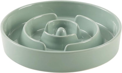 Ceramic 1.2 Cup Slow Feeder Dog Bowl for Medium and Small Breed, 7.3inch Puzzle Dog Food Dish, Anti-Gulping, Stop Bloat, Preventing Choking (Single Bowl-Light Green)