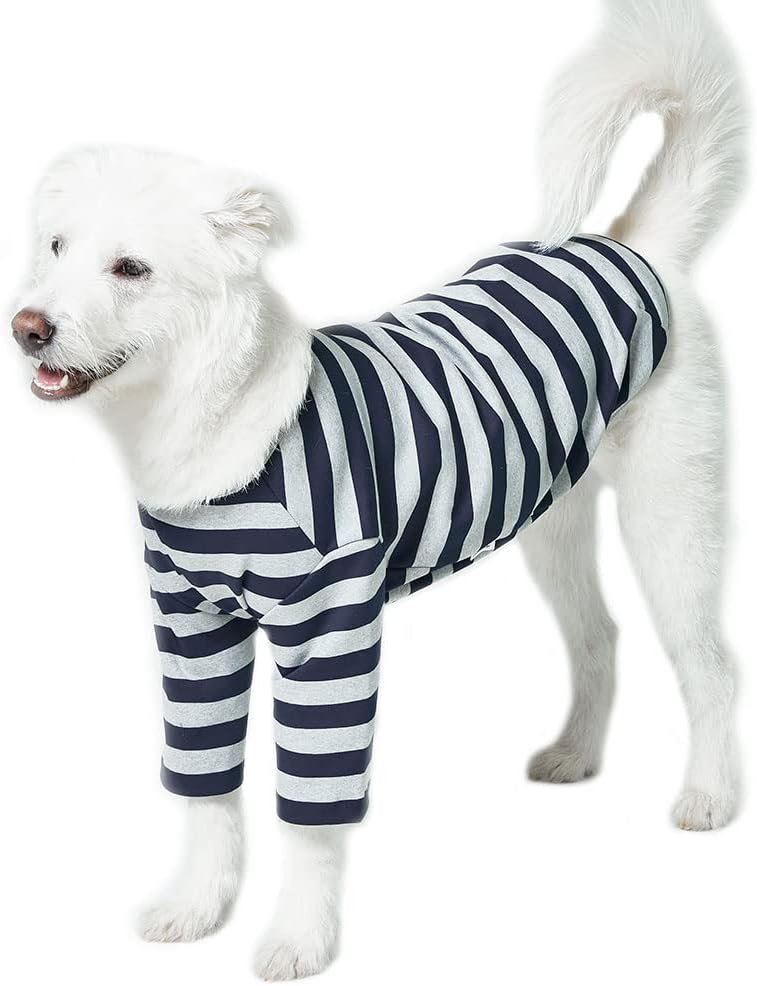 Dog Cotton Shirts for Small and Large Dogs Rugby Striped T-Shirts Soft Breathable Dog Shirt pet Clothes (2X-Large, Gray/Navy)