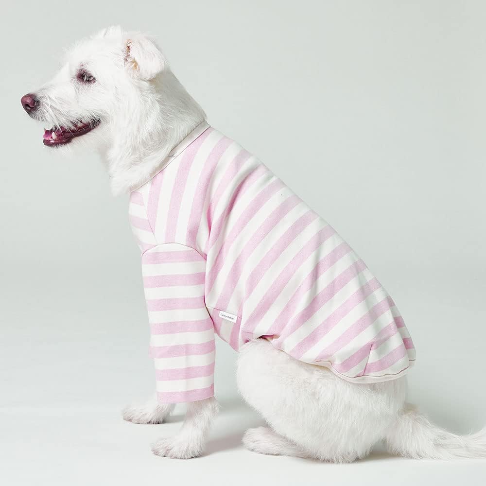 Dog Cotton Shirts for Small and Large Dogs Rugby Striped T-Shirts Soft Breathable Dog Shirt pet Clothes (4X-Large, Ivory/Pink)