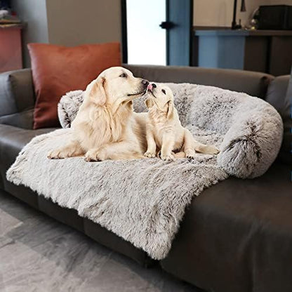 Calming Dogs/Cats Bed Mats, Dog Pad Washable Removable Couch Cover, Plush Long Fur Mat for Pets, Waterproof Lining, Perfect for Small, Medium and Large Dogs and Cats (Gradient Brown, 45"x37")