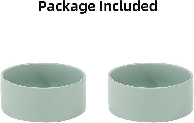 Ceramic 6.1inch Dog Bowls for Small and Medium Breed Dog Dish Pet Food and Water Bowl (Set of 2 Bowls - Light Green, 28oz)