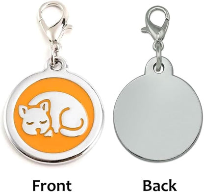 Personalized Pet ID Tags with Lobster Claw Clasp for Kittens and Cats - Small pet Tags for Cats, cat Name Tags for Collar, Custom cat id tag (Sleeping-Round-Small: Orange)