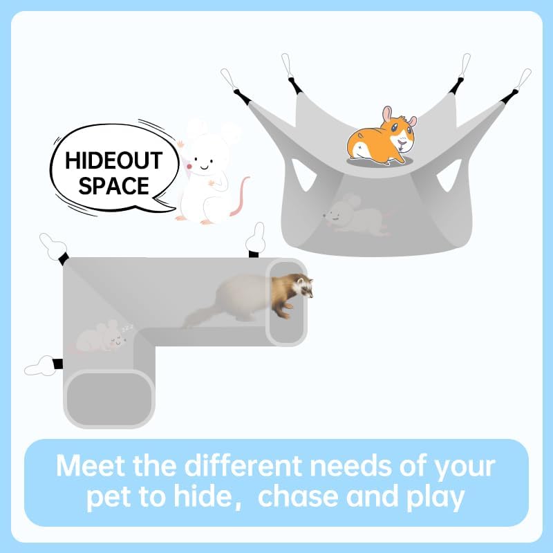 Guinea Pig Rat Tunnel Ferret Hammock, Small Animal Corner Tunnel & Tubes & Bed for Hedgehog Piggy Chinchilla Hideout Toys and Cage Accessories (3.Hammock&Tunnel)