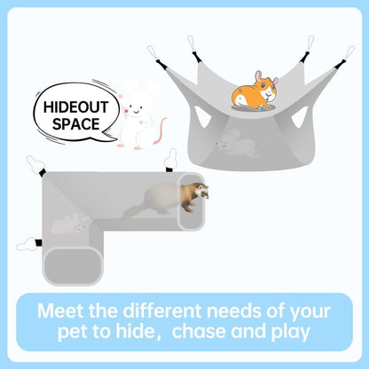 Guinea Pig Rat Tunnel Ferret Hammock, Small Animal Corner Tunnel & Tubes & Bed for Hedgehog Piggy Chinchilla Hideout Toys and Cage Accessories (3.Hammock&Tunnel)