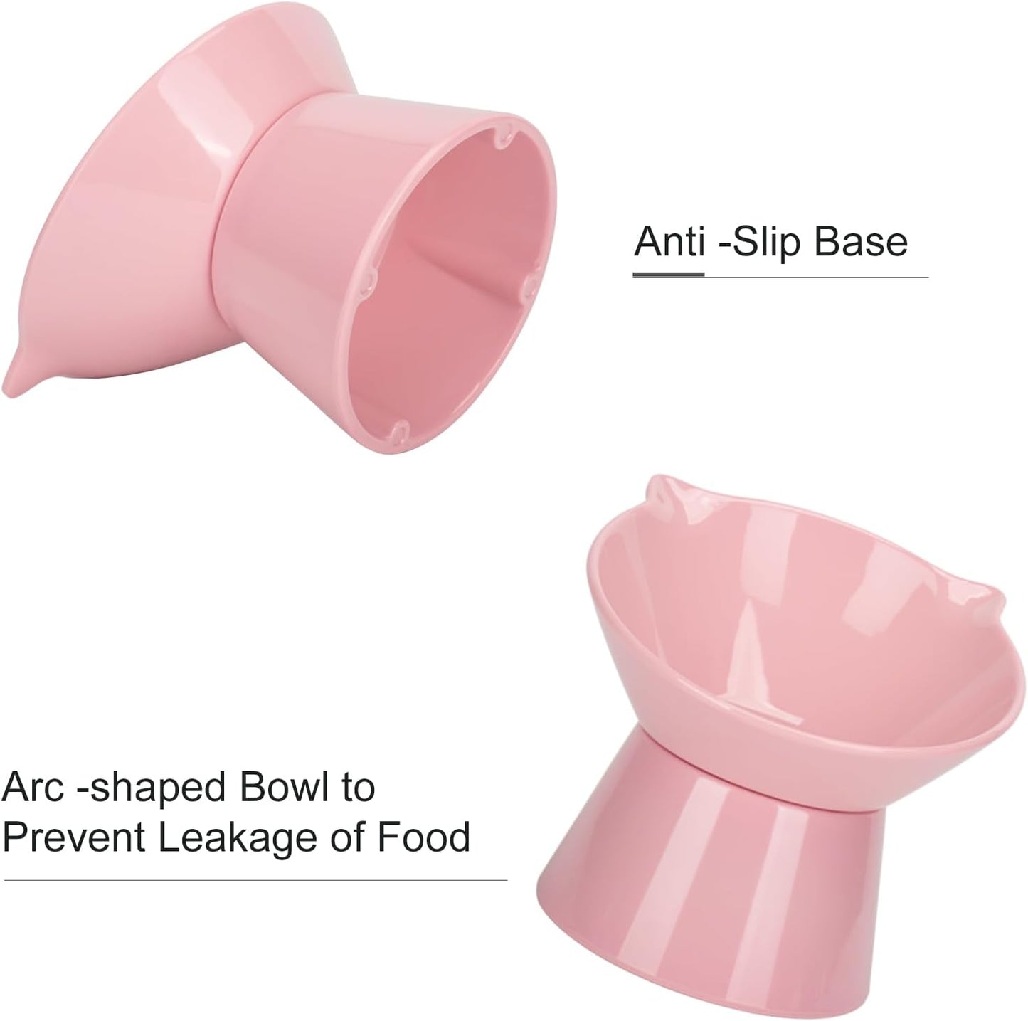 Detachable Elevated Cat Bowls, 15° Tilted Raised Cat Food Bowl Anti-Vomiting,Whisker Friendly, Adjustable Pet Dishes Extra Wide for Protecting Spine, Adult Kitten (Pink