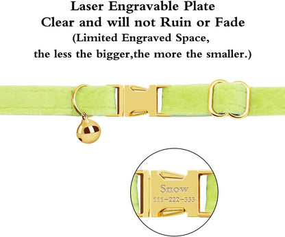 Personalized Cat Collar with Name Plate,Adjustable Tough Nylon Cat ID Collars with Bell,Customize Engraved Pet Name and Phone Number (Velvet Style D)