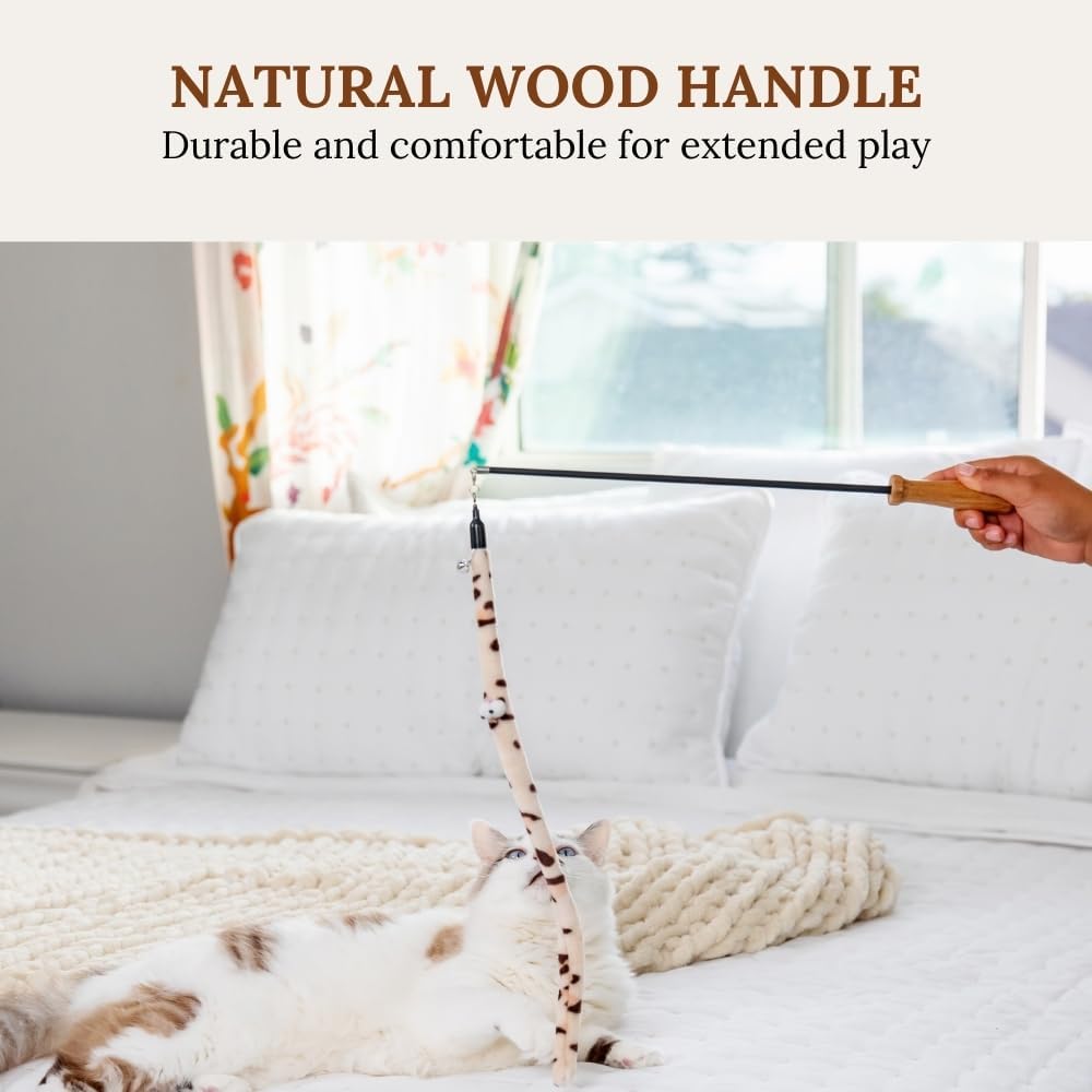 Cat Toys Set Cat Toy Wand Fishing Pole Retractable Teaser & Fuzzy Worm Interactive Kitten Toys Wand Attachments