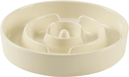 Ceramic 1.2 Cup Slow Feeder Dog Bowl for Medium and Small Breed, 7.3inch Puzzle Dog Food Dish, Anti-Gulping, Stop Bloat, Preventing Choking (Single Bowl-Beige)