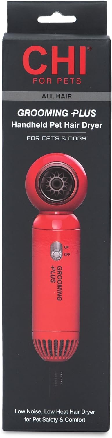CHI for Pets Grooming Plus Handheld Pet Hair Dryer - Low Heat and Quiet Motor - Compact Blow Dryer for Dogs and Cats - One-Handed Design for Easy Drying and Comfort