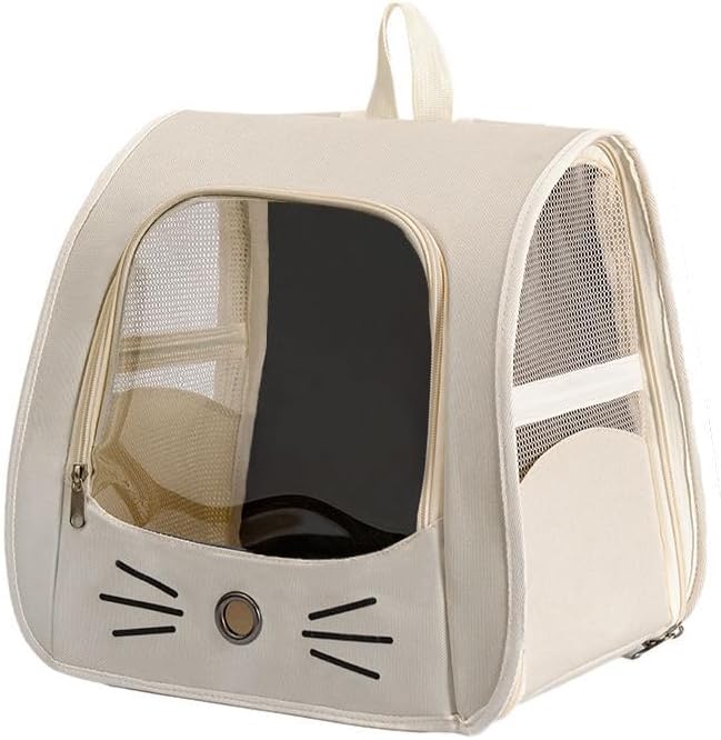 Handheld Crossbody cat Bag,Transparent Carrier Portable,Small Cat Carried Bag Collapsible Soft-Sided Pet Carriers for Kitten Puppy Rabbit Travel Hiking Walking & Outdoor Use(White)