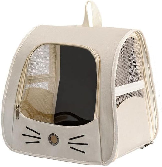 Handheld Crossbody cat Bag,Transparent Carrier Portable,Small Cat Carried Bag Collapsible Soft-Sided Pet Carriers for Kitten Puppy Rabbit Travel Hiking Walking & Outdoor Use(White)