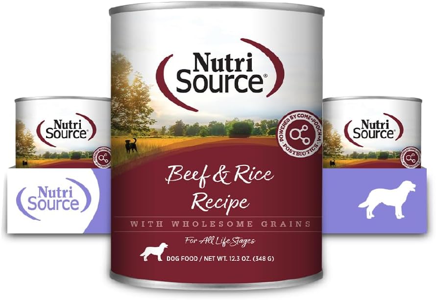 NutriSource Beef & Rice Recipe Dog Food, Premium Wet Dog Food, 12.3 Ounce (Pack of 12)
