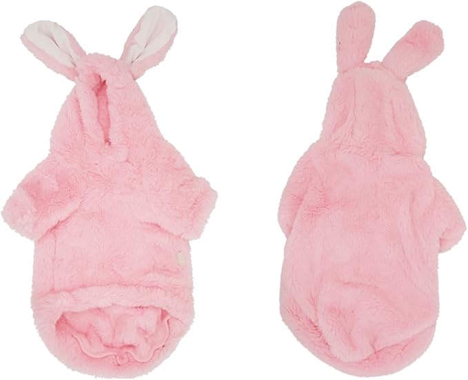 Stretchy Fuzzy 2-Leg Cat Hoodie Pajamas for Sphynx,Soft Fluffy Loungewear with Bunny Ears, Cozy Home Clothes for Hairless Cats, Winter Warm Outfit Sweater (Pink, XXL (11-14 lbs))