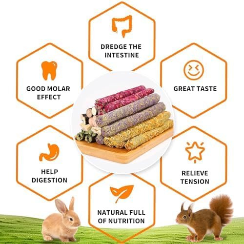 Rabbit Chew Toys,Natural Hanging Basket with Sweet Bamboo,Timothy Hay,Peach Sticks for Bunny Chinchillas Guinea Pigs Hamsters Rats Teeth Grinding