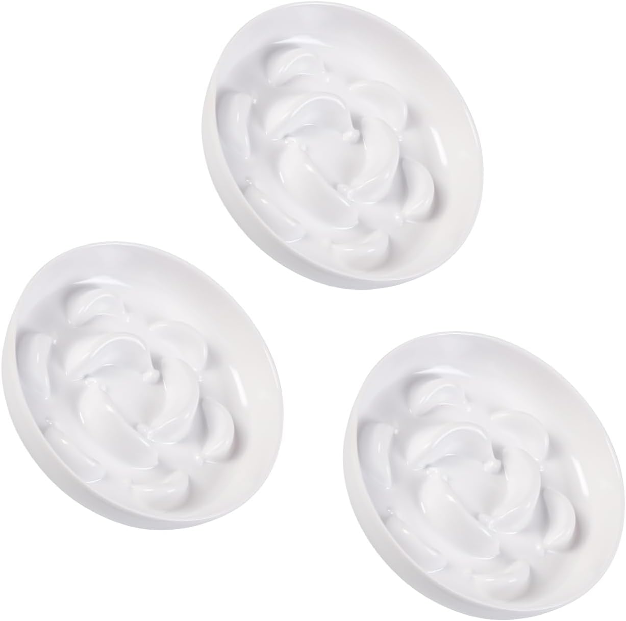 Melamine Slow Feeder Cat Bowls - Set of 3 Cat Food Dishes - Fun Maze Design for Slow Feeding - Dishwasher Safe - White × 3