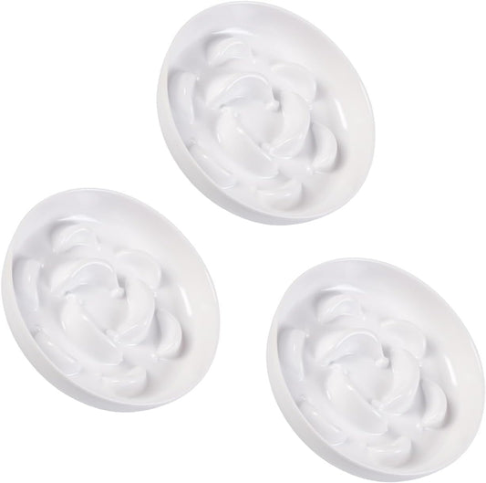 Melamine Slow Feeder Cat Bowls - Set of 3 Cat Food Dishes - Fun Maze Design for Slow Feeding - Dishwasher Safe - White × 3
