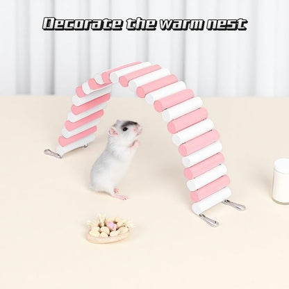 2Pcs Hamster Swing Toy, Soft Climbing Ladder, Wooden Arch Bridge, Hideaway Fence Tunnel, Landscape Supplies Climbing Ladder (Pink White)