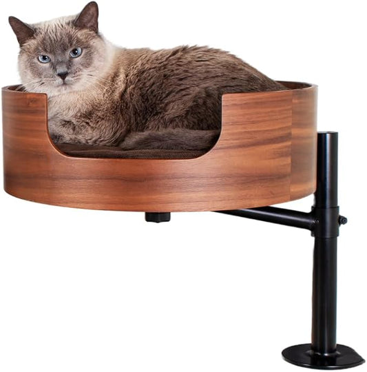 Desk Nest® Cat Desk Bed – Space-Saving, Elevated Bed for Cats – Keeps Desks Clear, 360° Adjustable, Supports 25 lbs – Secure, Stylish and Durable – Perfect for Home Office – Walnut Wood Finish