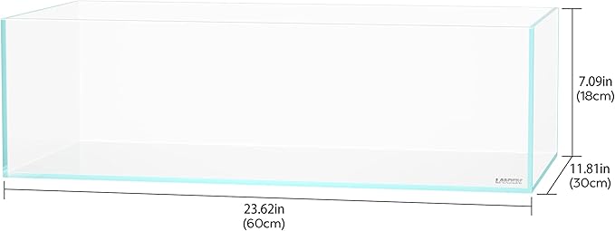 LANEDN 60S 7.9 Gal Shallow Aquarium Tank, Shallow Fish Tank, Rimless Low Iron Tank W23.6×D11.8×H7.1 in(60x30x18cm); 5mm Thickness Aquascape Fish Tank, Black Leveling Mat Included