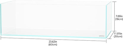 LANEDN 60S 7.9 Gal Shallow Aquarium Tank, Shallow Fish Tank, Rimless Low Iron Tank W23.6×D11.8×H7.1 in(60x30x18cm); 5mm Thickness Aquascape Fish Tank, Black Leveling Mat Included