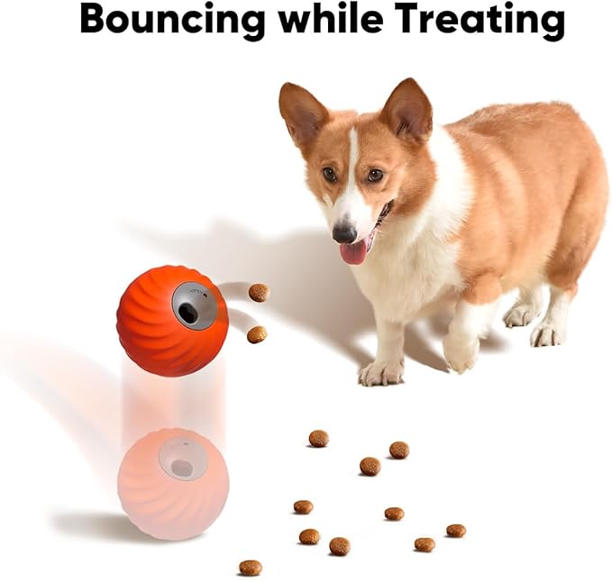 1Pc Zoomie 2.0 Buddy Durable Treat Dispensing Dog Toys to Keep Them Busy,Interactive Dog Toys,Plush Covers,Dog Treat Ball,Motion Activated Moving Dog Toy for Small/Medium Dogs,USB Rechargeable,Orange