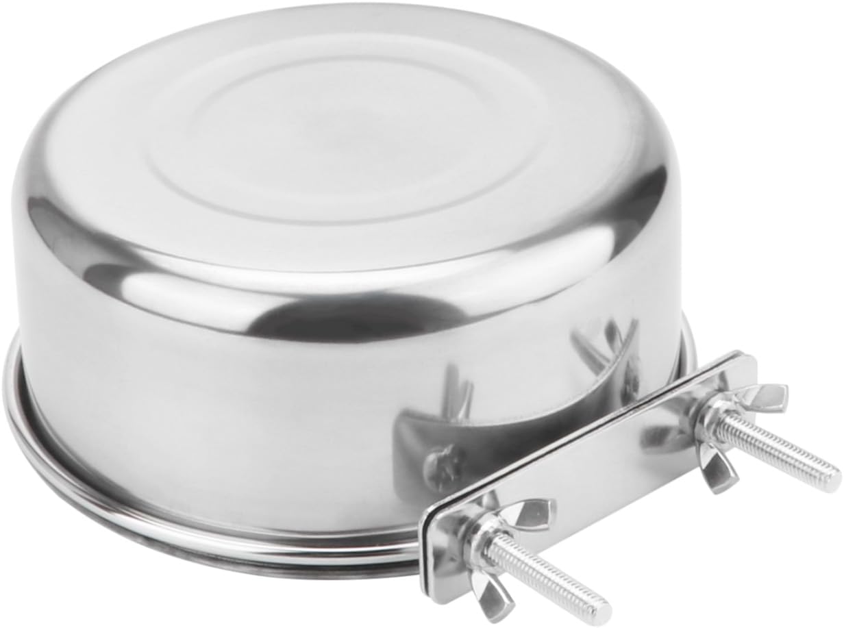 Pet Food Water Bowl with Clamp Holder Stainless Steel Coop Cup Hanging Feeder for Dog Bird Parrot Cat Rabbit (L)