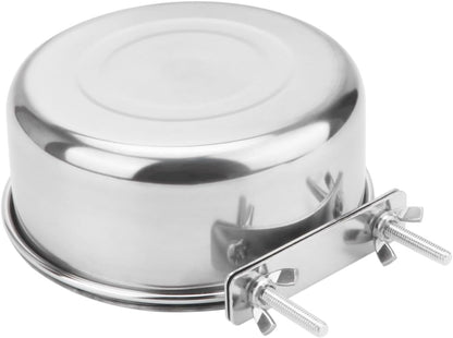 Pet Food Water Bowl with Clamp Holder Stainless Steel Coop Cup Hanging Feeder for Dog Bird Parrot Cat Rabbit (L)