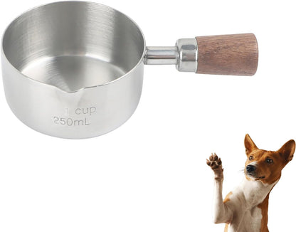 1 Cup Stainless Steel Dog Cat Food Measuring Scoop for Dry and Wet Food, Accurate Measurement for Rice, Flour, Grain (Silver)