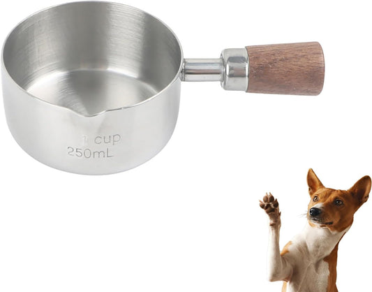 1 Cup Stainless Steel Dog Cat Food Measuring Scoop for Dry and Wet Food, Accurate Measurement for Rice, Flour, Grain (Silver)