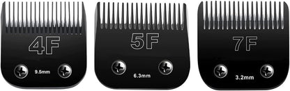 BESTBOMG Detachable Pet Dog Grooming Clipper Blades, Size 7FC/5FC/4FC, Made of Carbon-Infused Steel Blade and Stainless Steel Blade, Compatible with Most Andis,Oster A5/A6,Wahl KM Series, 5 Count.