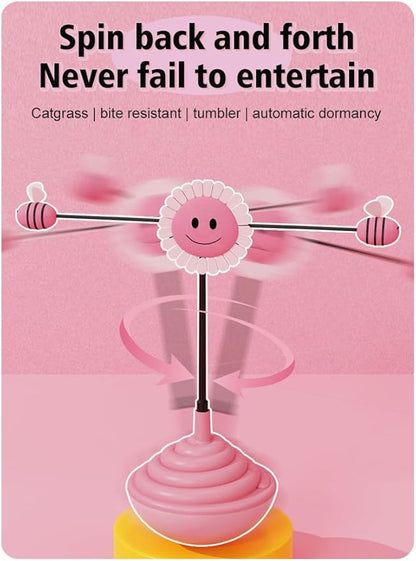 Wobble Cat Toy, an Adorable Interactive Rolling pet Toy Featuring Fun Sunflower Decorations and Feathers to Ignite Your Cat's Hunting Instincts.(Pink)