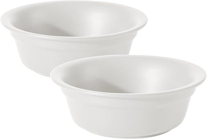 Ceramic 5.5inch Set of 2 Dog and Cat Bowls, 2pcs Basic Food and Water Dishes for Puppy, Kitty, Wide Opening Rounded Edge (2 Bowls, Matt White)
