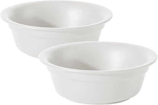 Ceramic 5.5inch Set of 2 Dog and Cat Bowls, 2pcs Basic Food and Water Dishes for Puppy, Kitty, Wide Opening Rounded Edge (2 Bowls, Matt White)