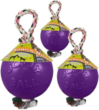 Jolly Pets Romp-n-Roll Rope and Ball Dog Toy, 6 Inches/Medium, Purple
