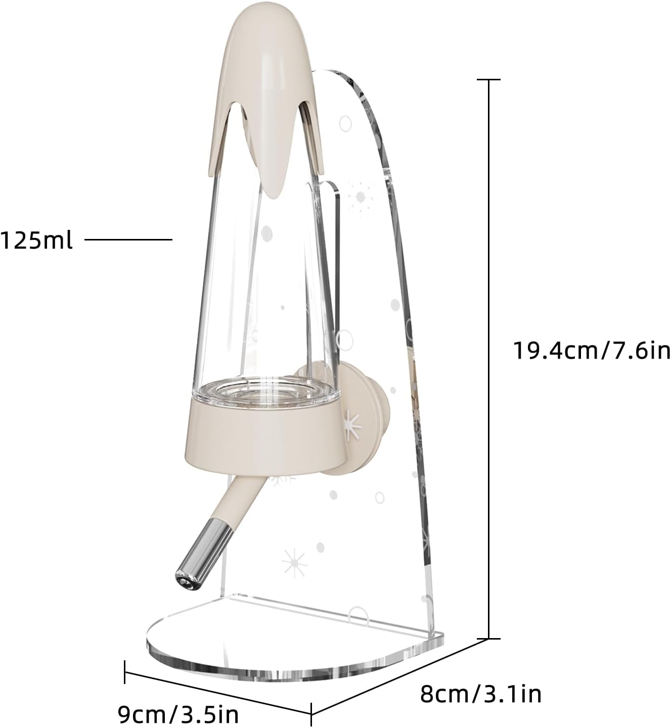 4.2 Oz Hamster Water Bottle with Stand No Drip for Syrian Dwarf Hamsters, Gerbils, Little Mouse, Small Pet Rodents(Cream, with Stand)
