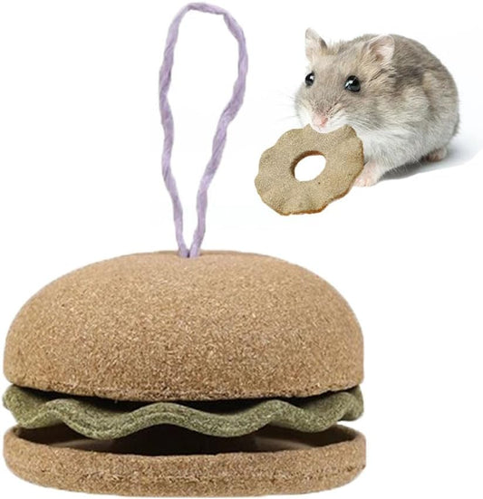 Hamburger-Shaped Hamster Toy Timothy Hay,Bunny Toys, for Pet Rabbits, Guinea Pigs, and Chinchillas