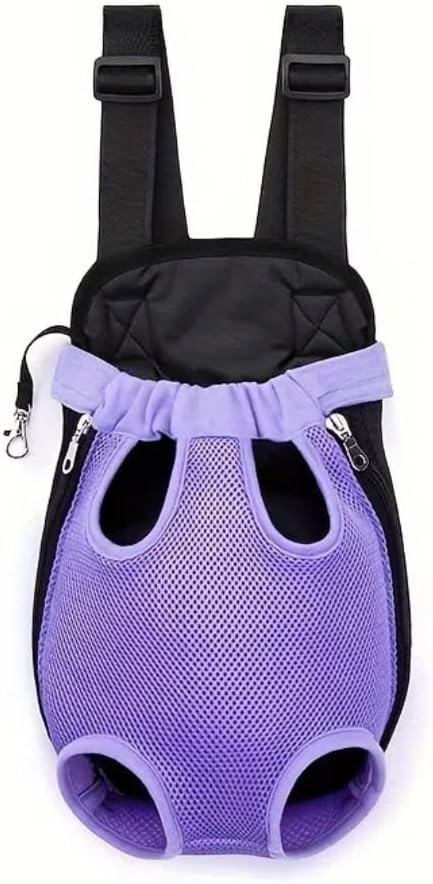 Pet Dog Carrier Backpack, Portable Breathable Mesh Chest Carrier, Polyester Woven Double Shoulder Pet Bag for Outdoor Adventures (Purple, Small)
