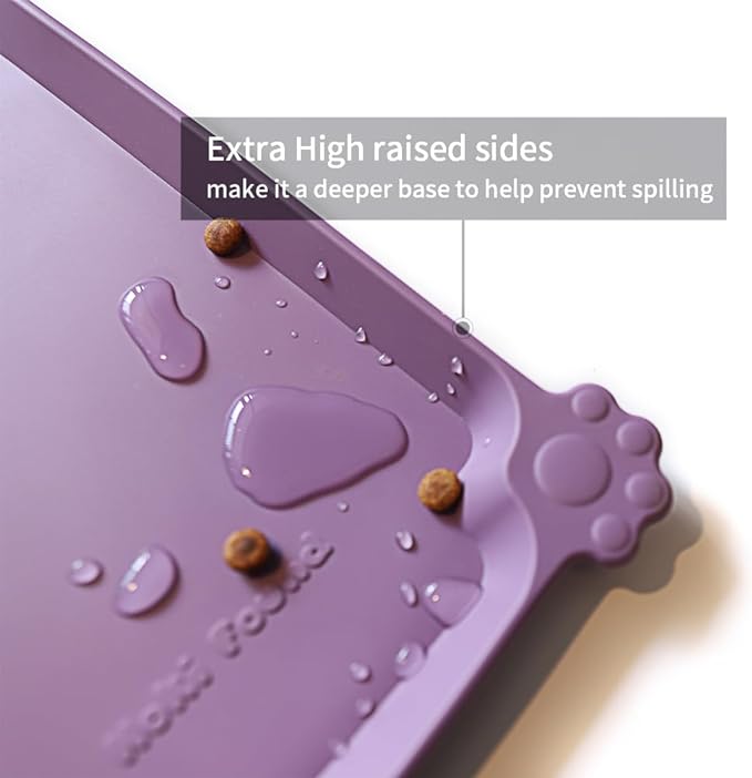 Hoki Found Silicone Pet Food Mats Tray - High-Lips Pet Dog Cat Bowl Mats - Pet Feeding Mat - Waterproof Dog Cat Food Mats -Pet Water Mats for Floors - Amethyst