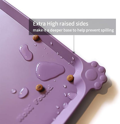 Hoki Found Silicone Pet Food Mats Tray - High-Lips Pet Dog Cat Bowl Mats - Pet Feeding Mat - Waterproof Dog Cat Food Mats -Pet Water Mats for Floors - Amethyst