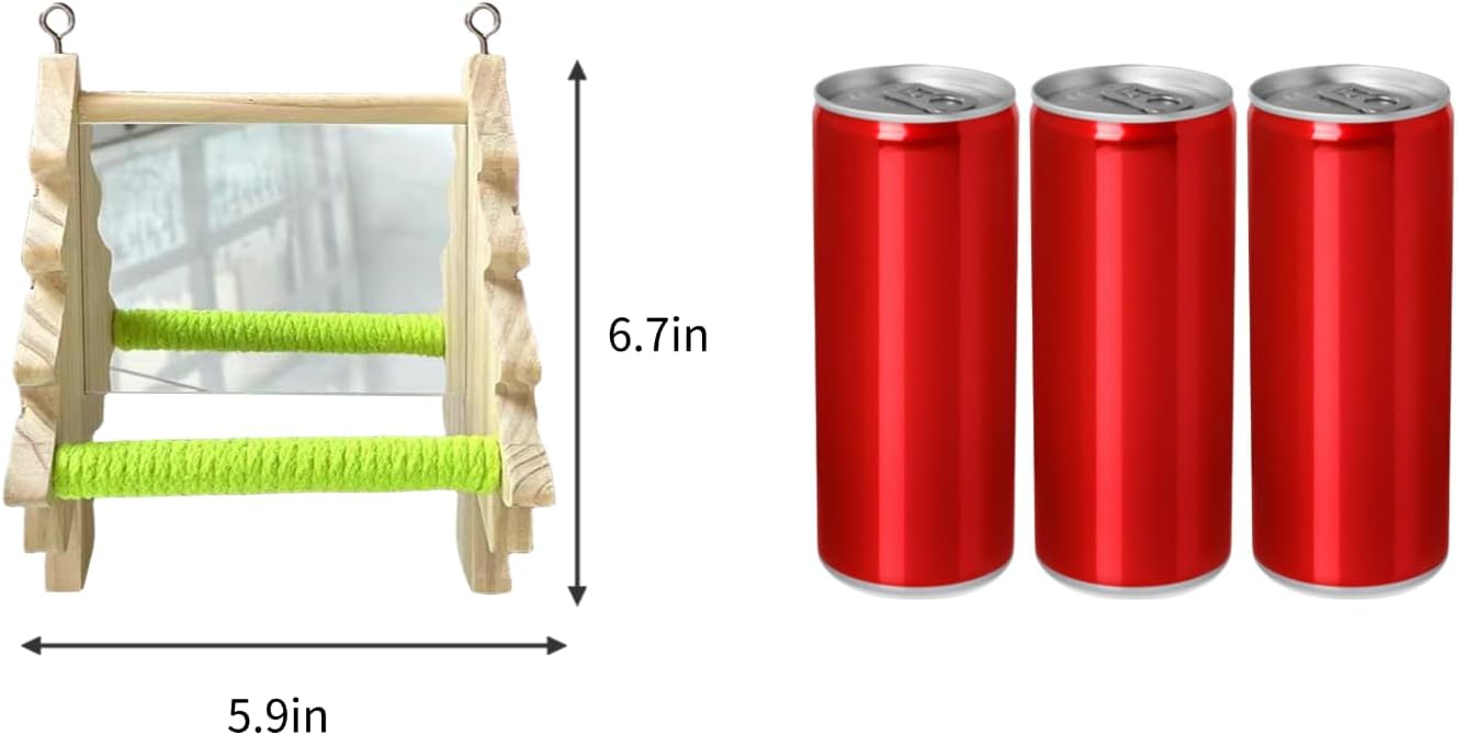 Bird Toys, Wooden Swing with Mirror and Perches for Cage, Bird Cage Accessories for Budgie, Lovebird, Green Cheek, Cockatiel, Conure, Quaker, Caique and Other Small to Medium Birds