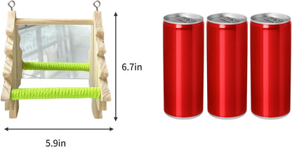 Bird Toys, Wooden Swing with Mirror and Perches for Cage, Bird Cage Accessories for Budgie, Lovebird, Green Cheek, Cockatiel, Conure, Quaker, Caique and Other Small to Medium Birds