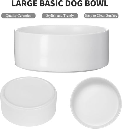 8'' Ceramic Dog Bowl - 70Oz Classic Dogs Food & Water Bowl for Medium and Large Breeds, Heavy-Duty Non-Slip Dog Dish, Food Grade Stoneware Pet Bowl, Dishwasher & Microwave Safe, White