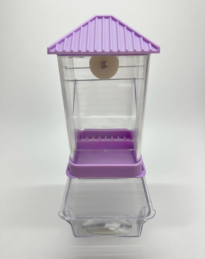 Automatic Bird Feeder for Cage(3ps) No Mess Bird Water Dispenser Clear No Spill Budgie Feeder Cage Accessories for Small Parrots, Cockatiels, Finches, Lovebirds (Purple Pointed tip 003)