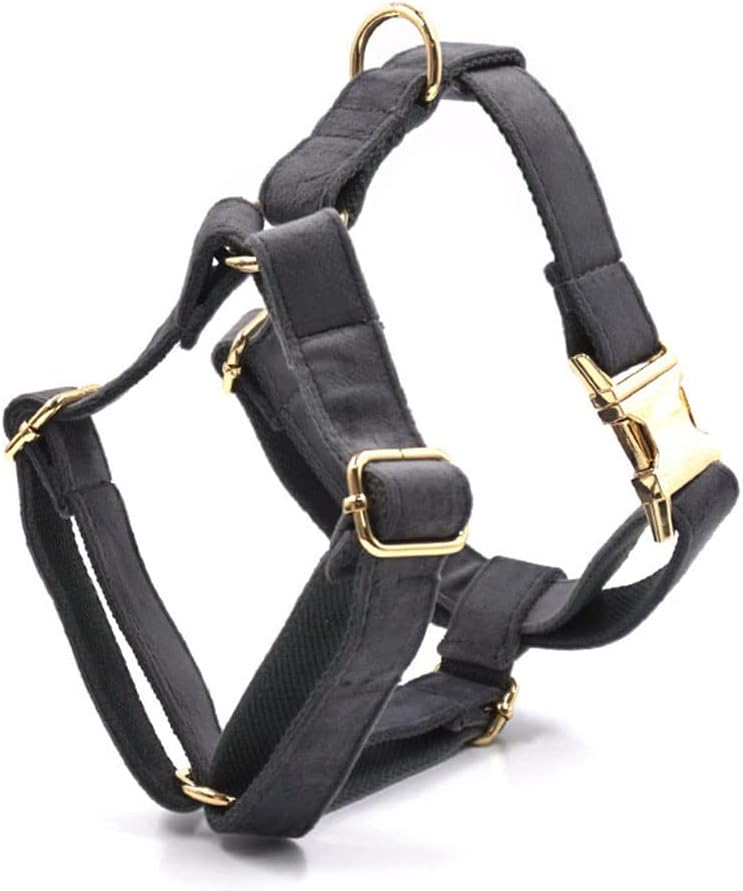 PETDURO Personalized Dog Collar Gray Soft Velvet for Large Medium Small Boy Girl Dogs - Custom Collar with Name Phone Engraved on Gold Metal Buckle - Add Matching Leash Bow Set via Customize Now