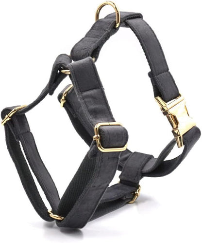 PETDURO Personalized Dog Collar Gray Soft Velvet for Large Medium Small Boy Girl Dogs - Custom Collar with Name Phone Engraved on Gold Metal Buckle - Add Matching Leash Bow Set via Customize Now