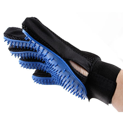 Efficient Pet Grooming Glove - Gentle Shedding Brush for Dogs, Cats, Horses, & more with Long & Short Hair - 1 Pair (Blue)