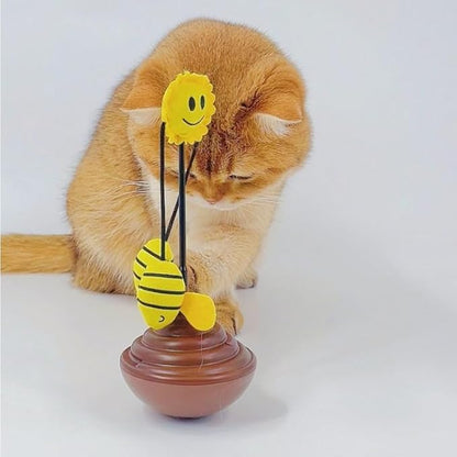 Wobble Cat Toy, an Adorable Interactive Rolling pet Toy Featuring Fun Sunflower Decorations and Feathers to Ignite Your Cat's Hunting Instincts (Blue)
